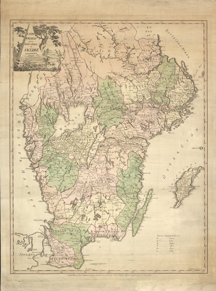 1792 Landsvägarna genom södra Sverige 1792 – historisk karta