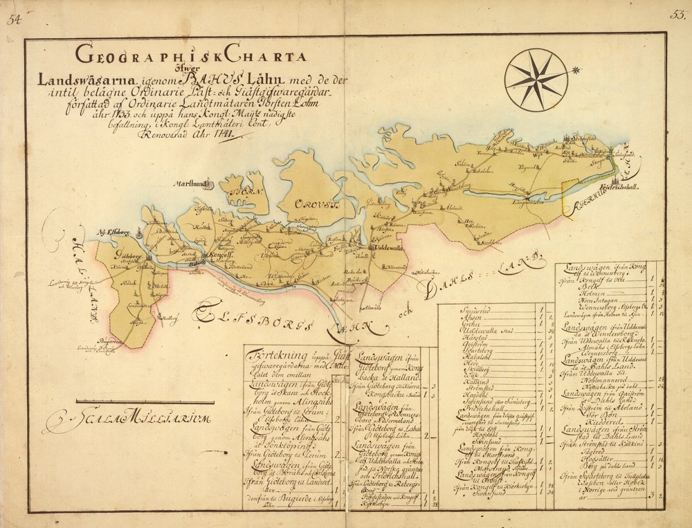 1733 Landsvägarna genom Bohus län – historisk karta