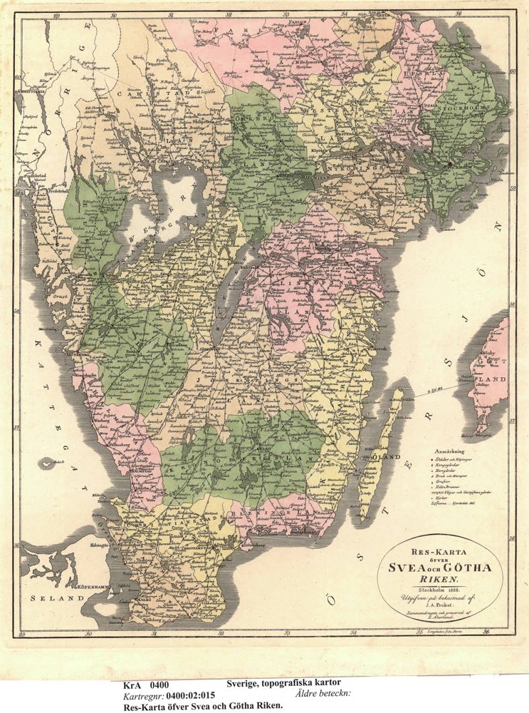 1828 Landsvägarna i Sverige – historisk karta