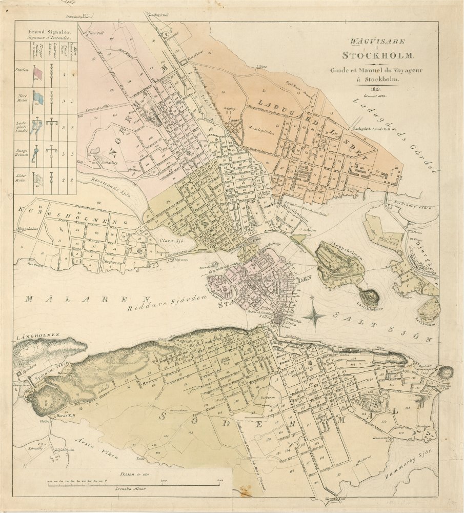 1819 Stockholm – karta reviderad 1828 – historisk karta