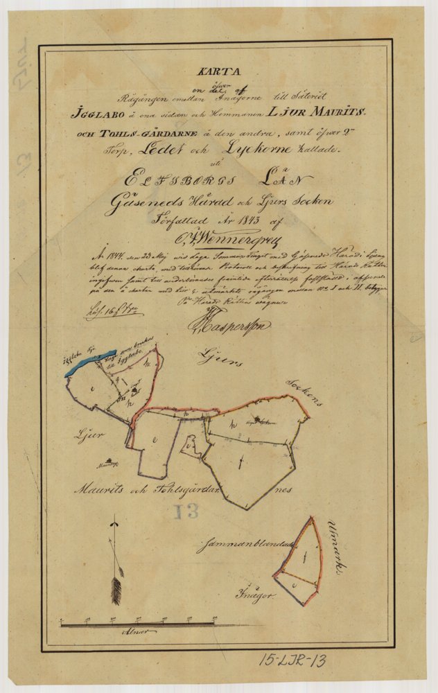 1843 Ljur Iglabo Rågång – historisk karta