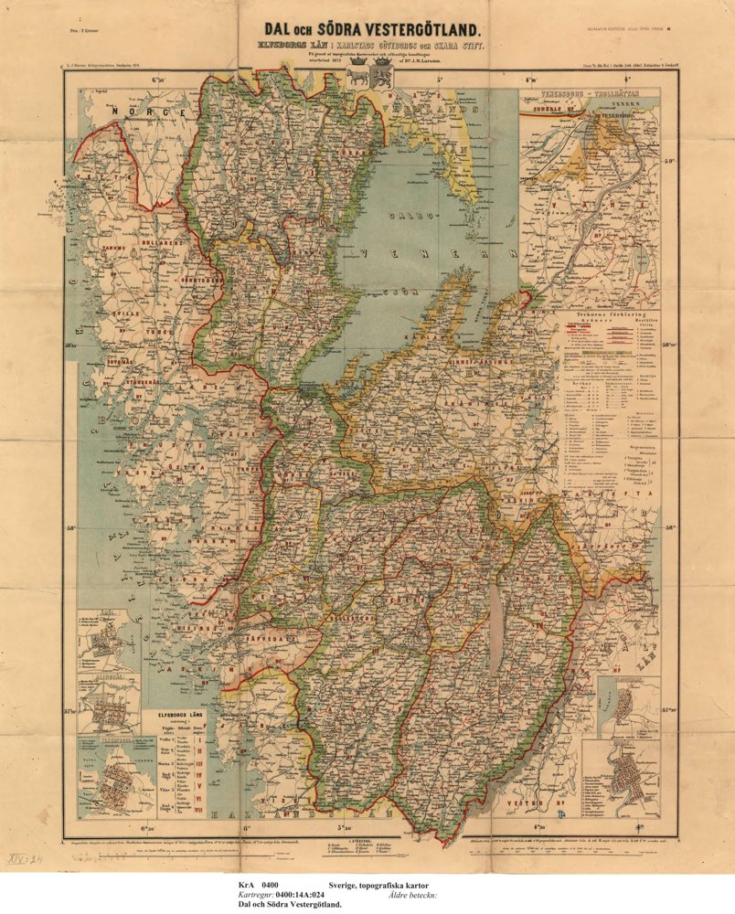 1873 Dal och Södra Vestergötland – historisk karta