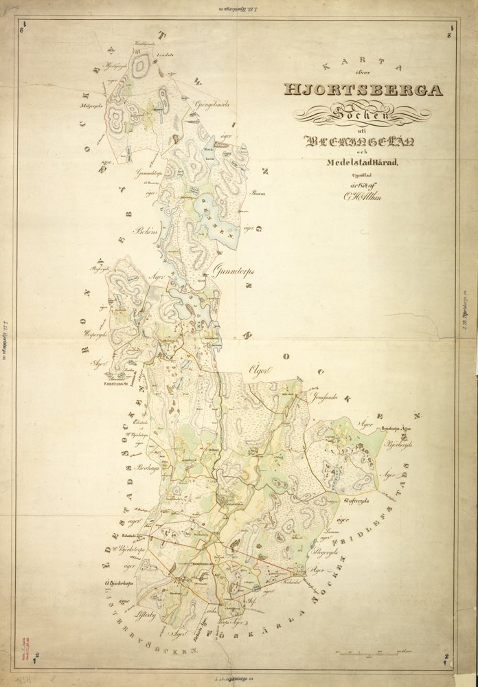 1854 Hjortsberga – historisk karta