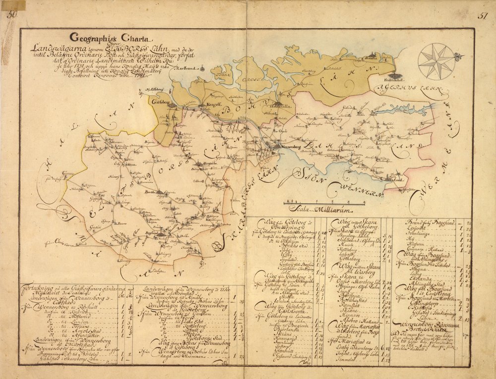 1731 Landsvägarna genom Älvsborgs län – historisk karta