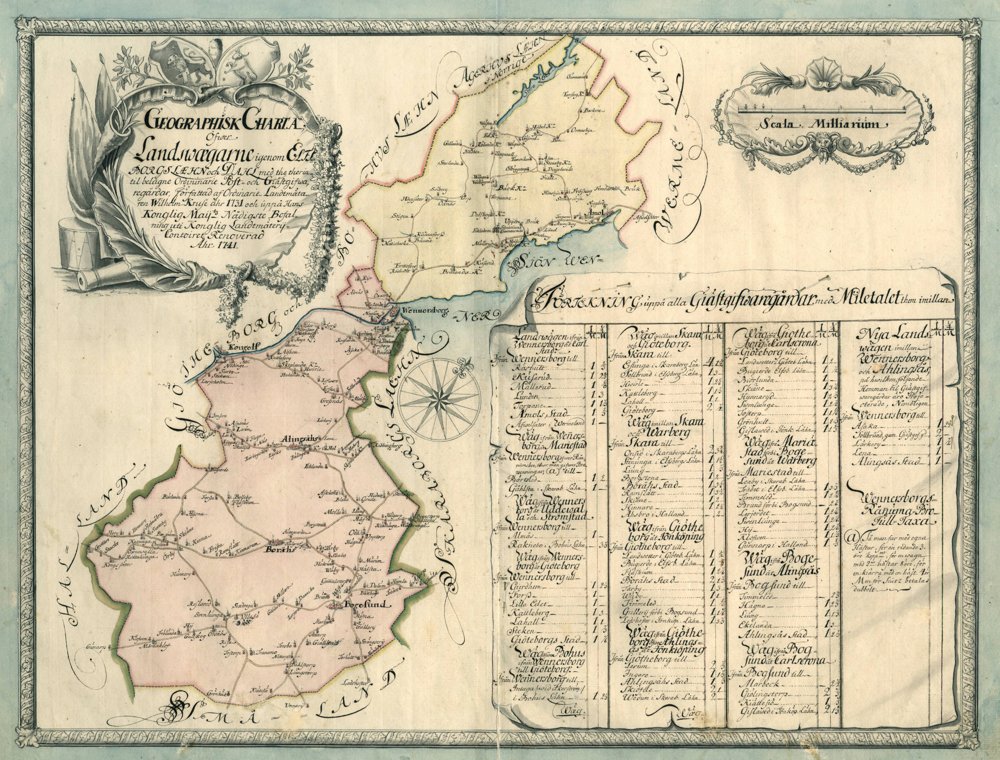 1731 Älvsborg landsvägarna genom – historisk karta