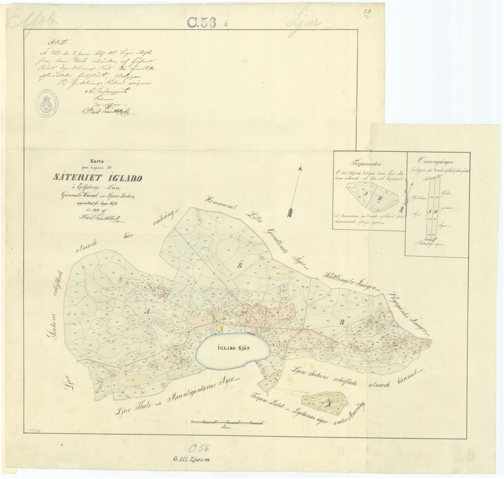 1853 Ljur Iglabo laga skifte Variant 2 – historisk karta