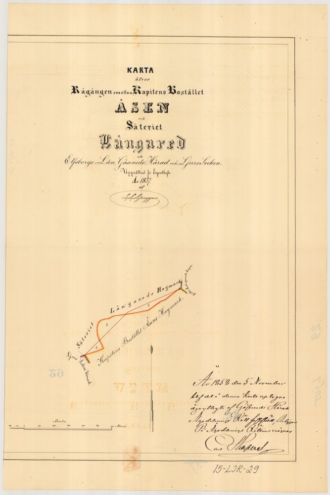 1857 Ljur Åsen ägobyte 15-ljr-29 – historisk karta