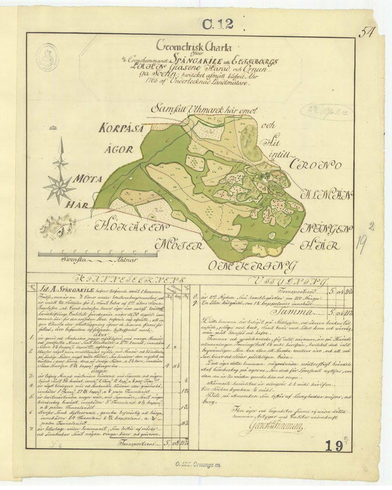 1765 Ornunga Spångakil – historisk karta