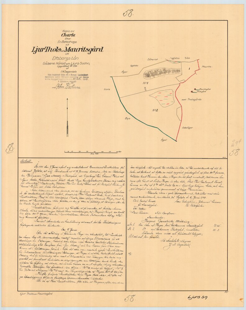1794 Ljur Thols och Mauritzgården beteshage – historisk karta