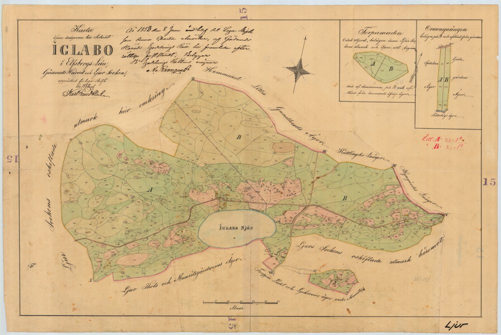 1853 Ljur Iglabo Laga skifte – historisk karta