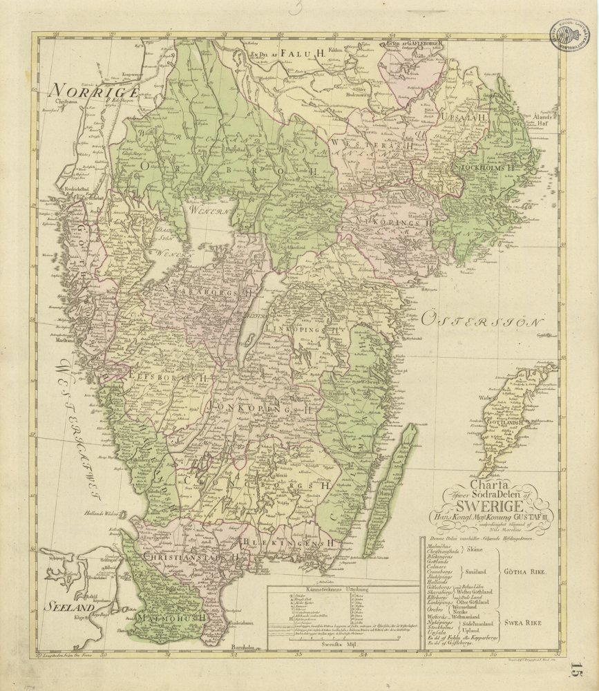 1778 Sverige södra delen – historisk karta