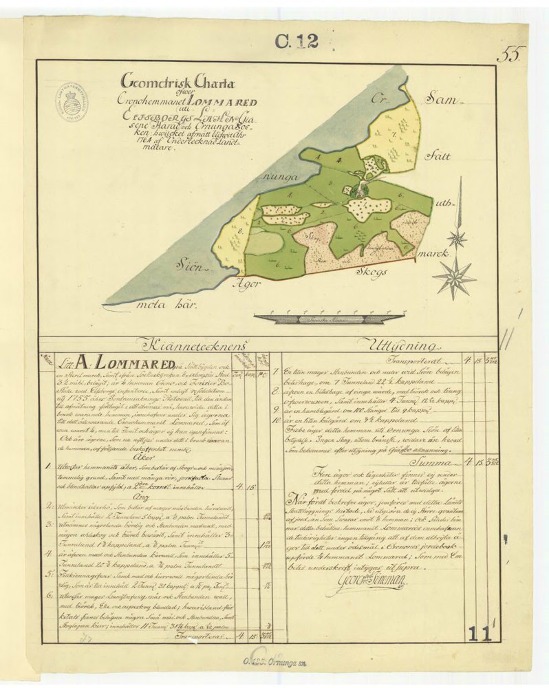 1764 Ornunga Lommared – historisk karta