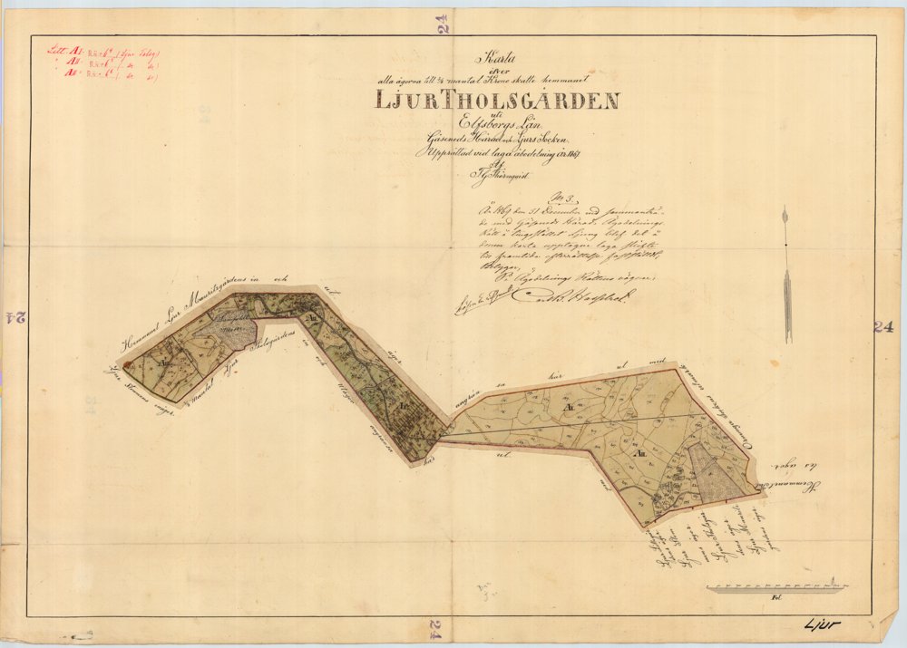 1869 Ljur Tholsgården hemmansdelning – historisk karta