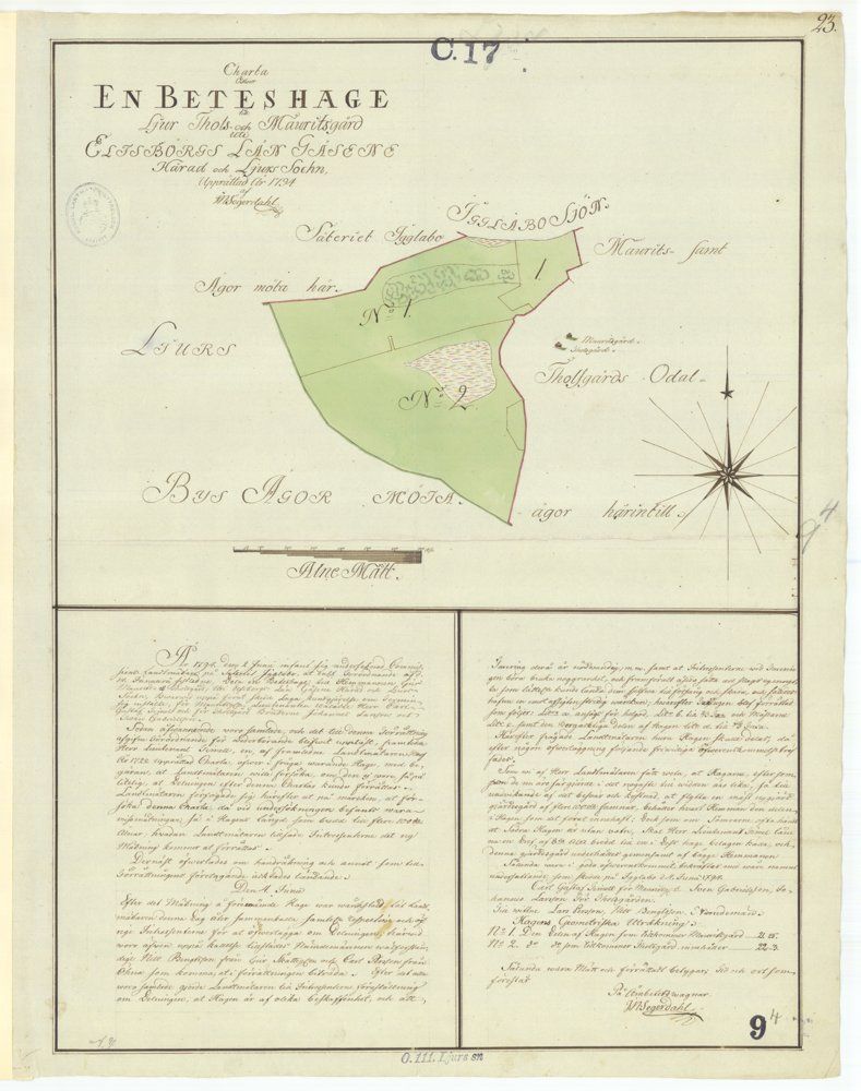 1794 Ljurs socken Ljur 1-7 laga delning – historisk karta