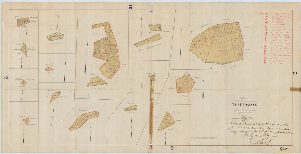 1862 Ljurs torvmossar – historisk karta