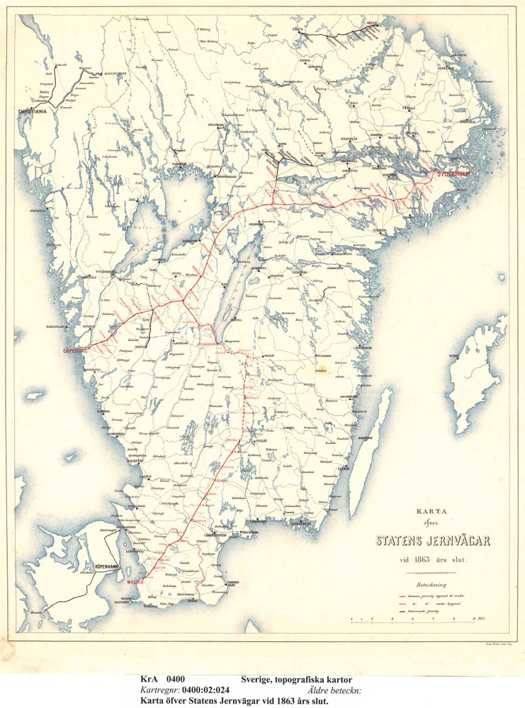 1863 Karta över Sveriges järnvägar – historisk karta