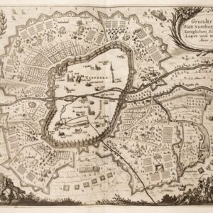 1632 Nürnberg svenskarnas belägring i augusti och kung Gustav II Adolf armeläger runt staden – historisk karta