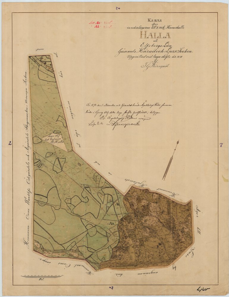 1872 Ljur Halla Laga skifte – historisk karta