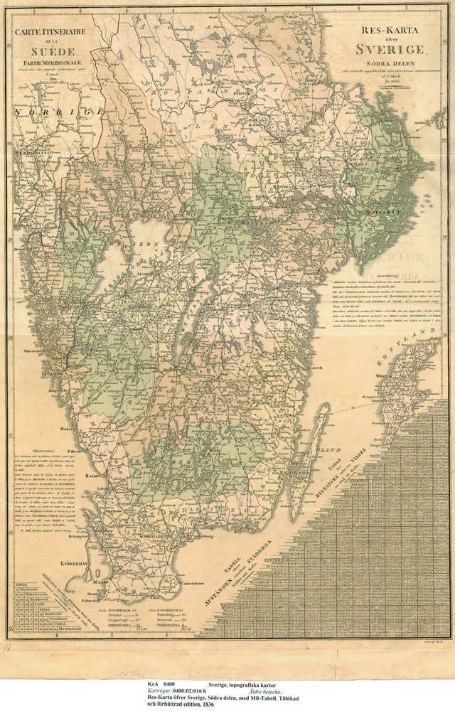 1836 Landsvägarna i Sverige – historisk karta