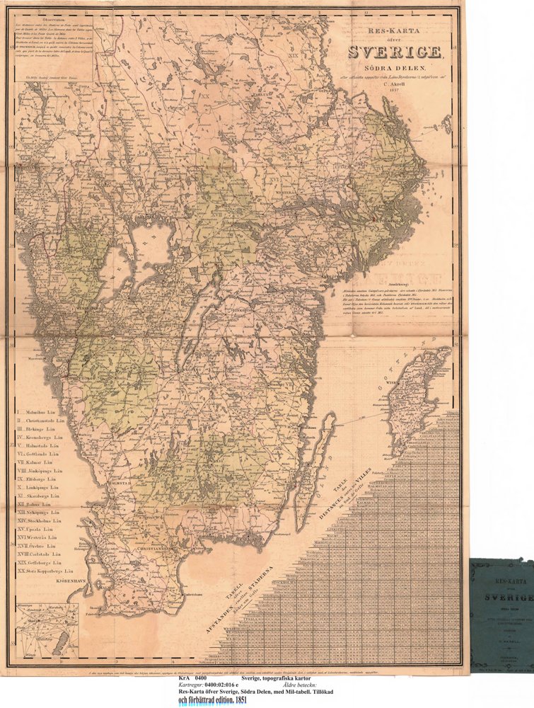 1851 Landsvägarna i Sverige – historisk karta