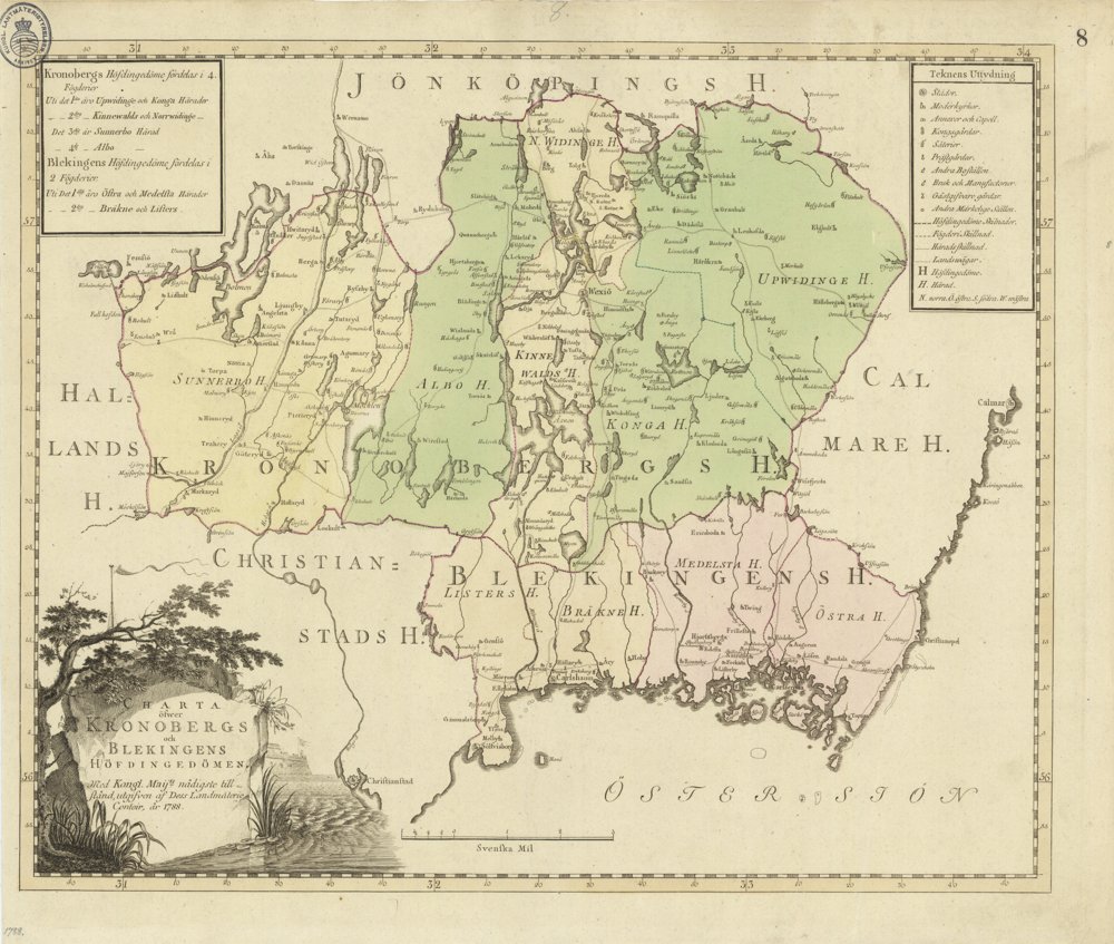 1788 Kronobergs och Blekinge hövdingedöme – historisk karta