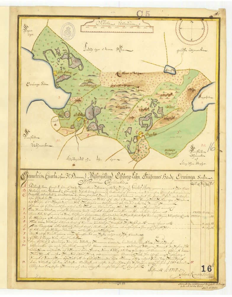 1705 Ornunga Sjötorp – historisk karta
