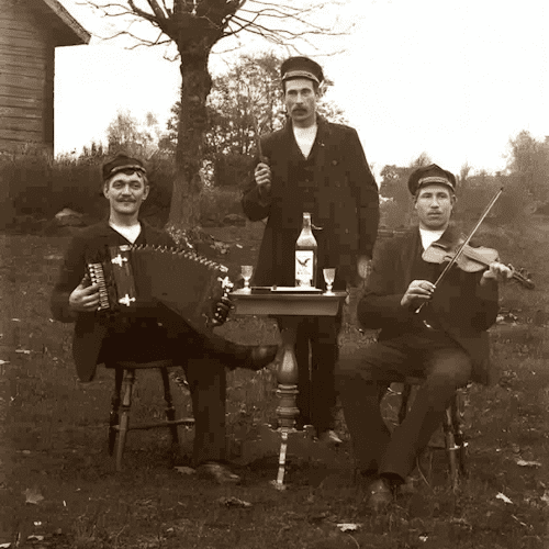 Spelmän spelar dansmusik vid ett bröllop på 1890-talet.