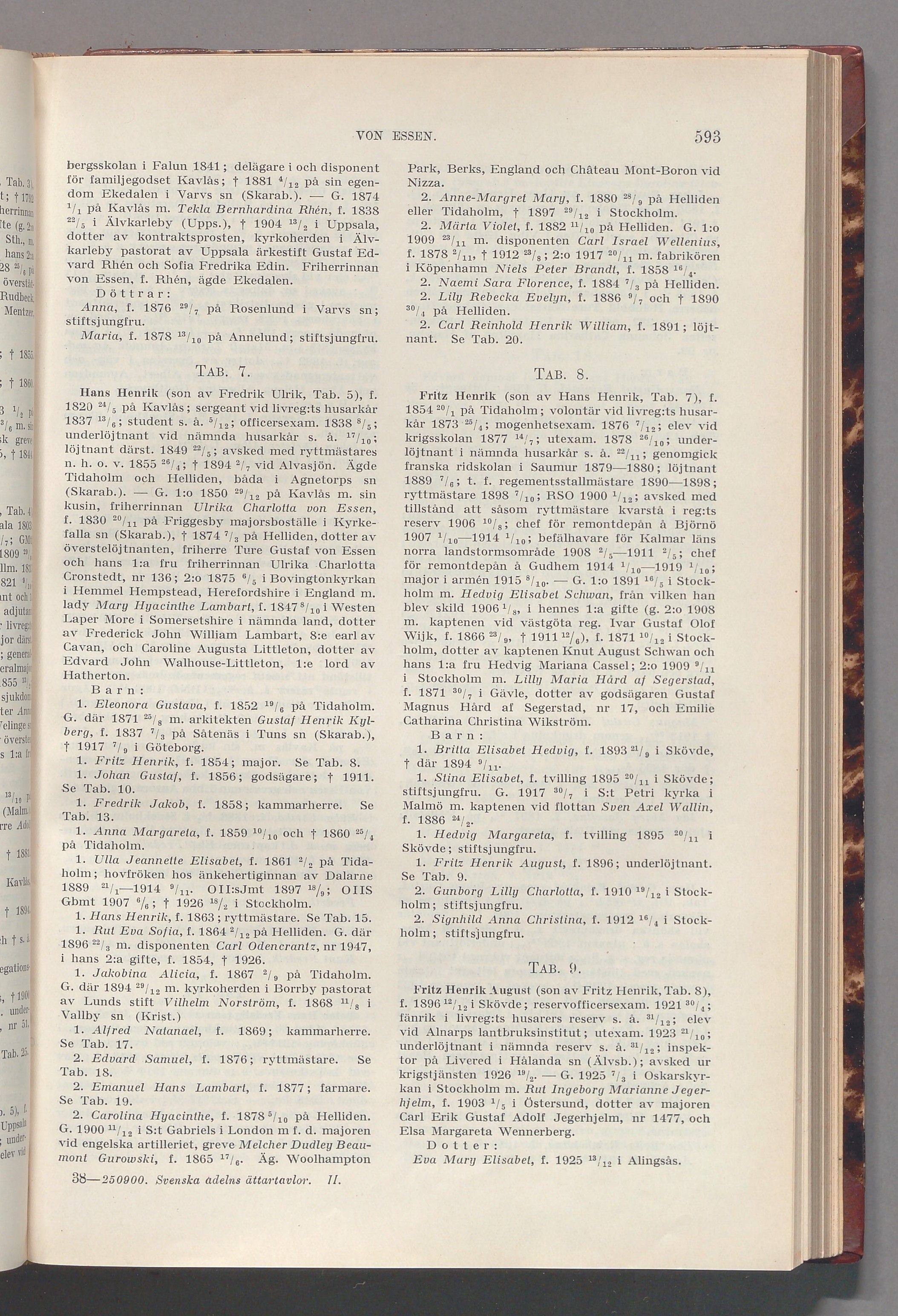 von Essen: originalets tryckta släkttavla, band 2, sida 593