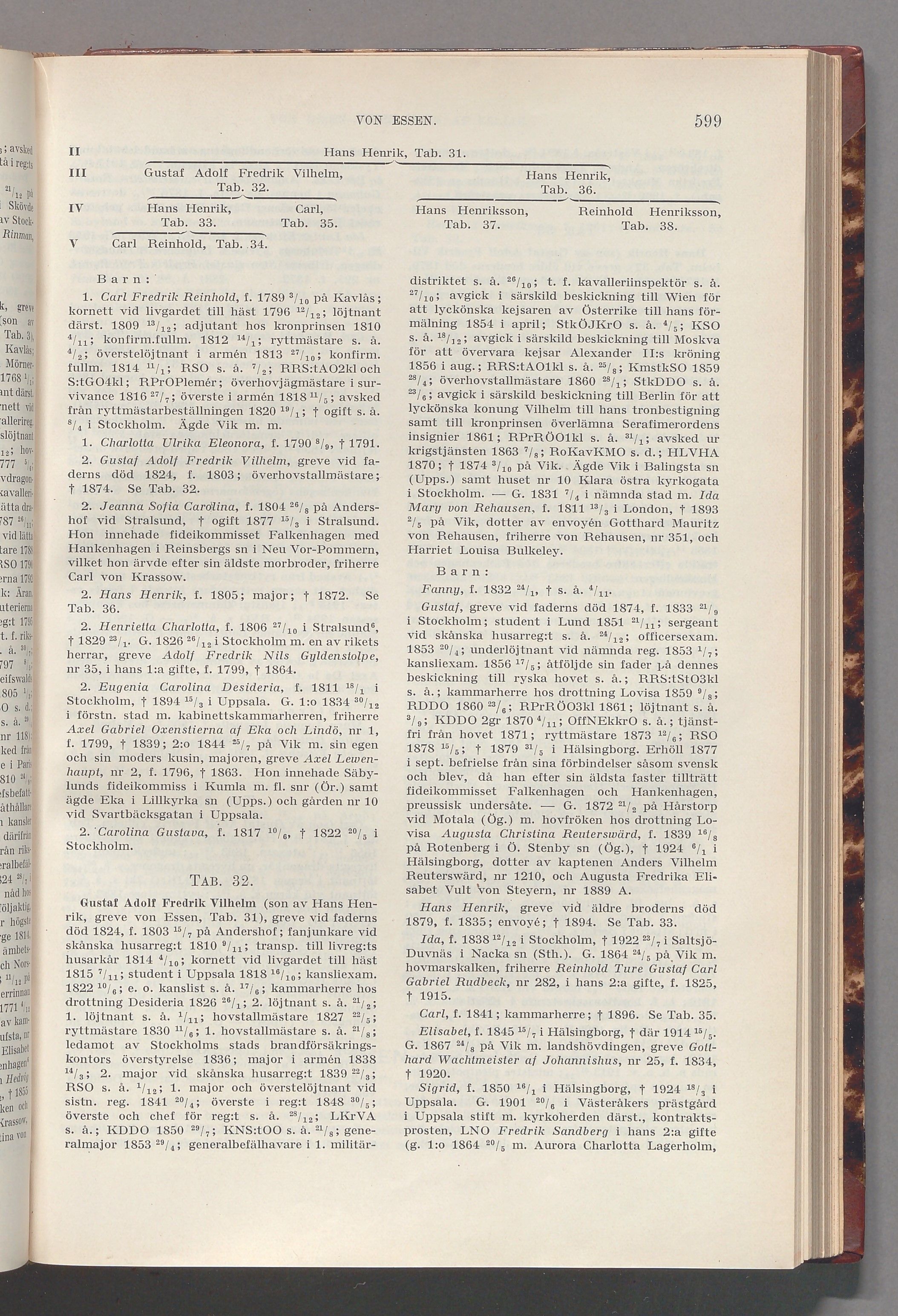von Essen: originalets tryckta släkttavla, band 2, sida 599