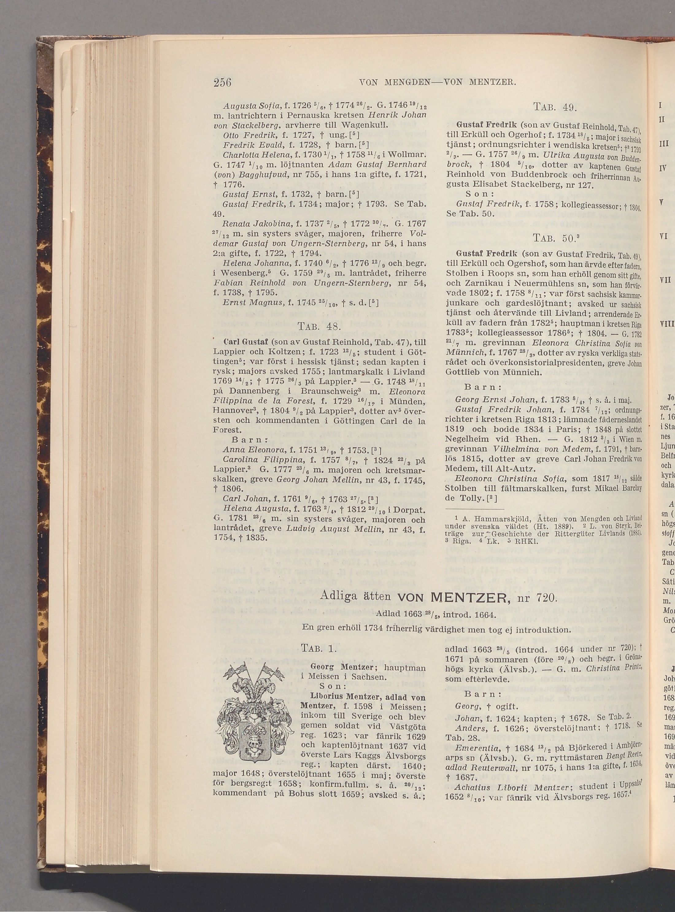 von Mentzer: originalets tryckta släkttavla, band 5, sida 256