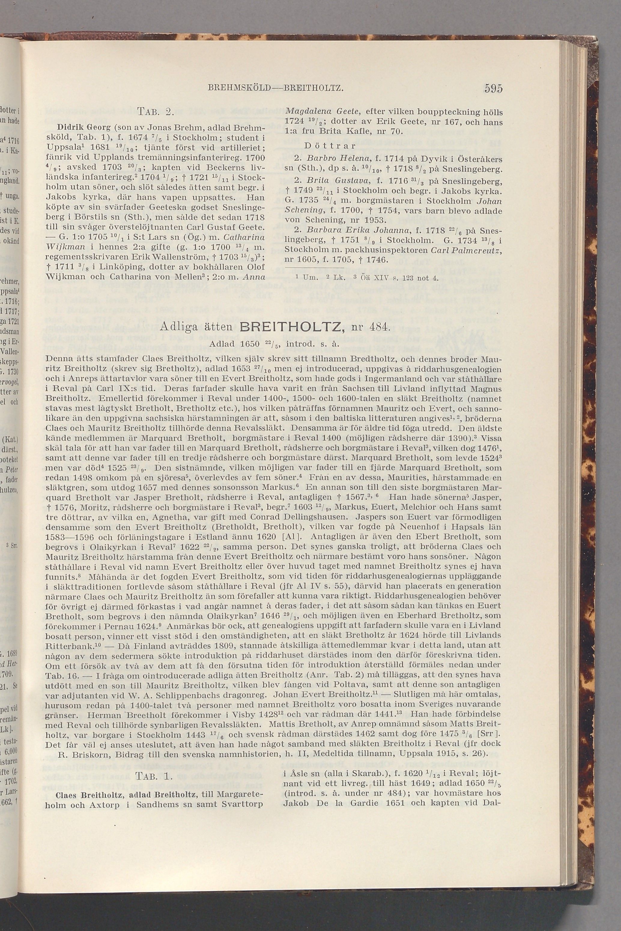 Breitholtz: originalets tryckta släkttavla, band 1, sida 595