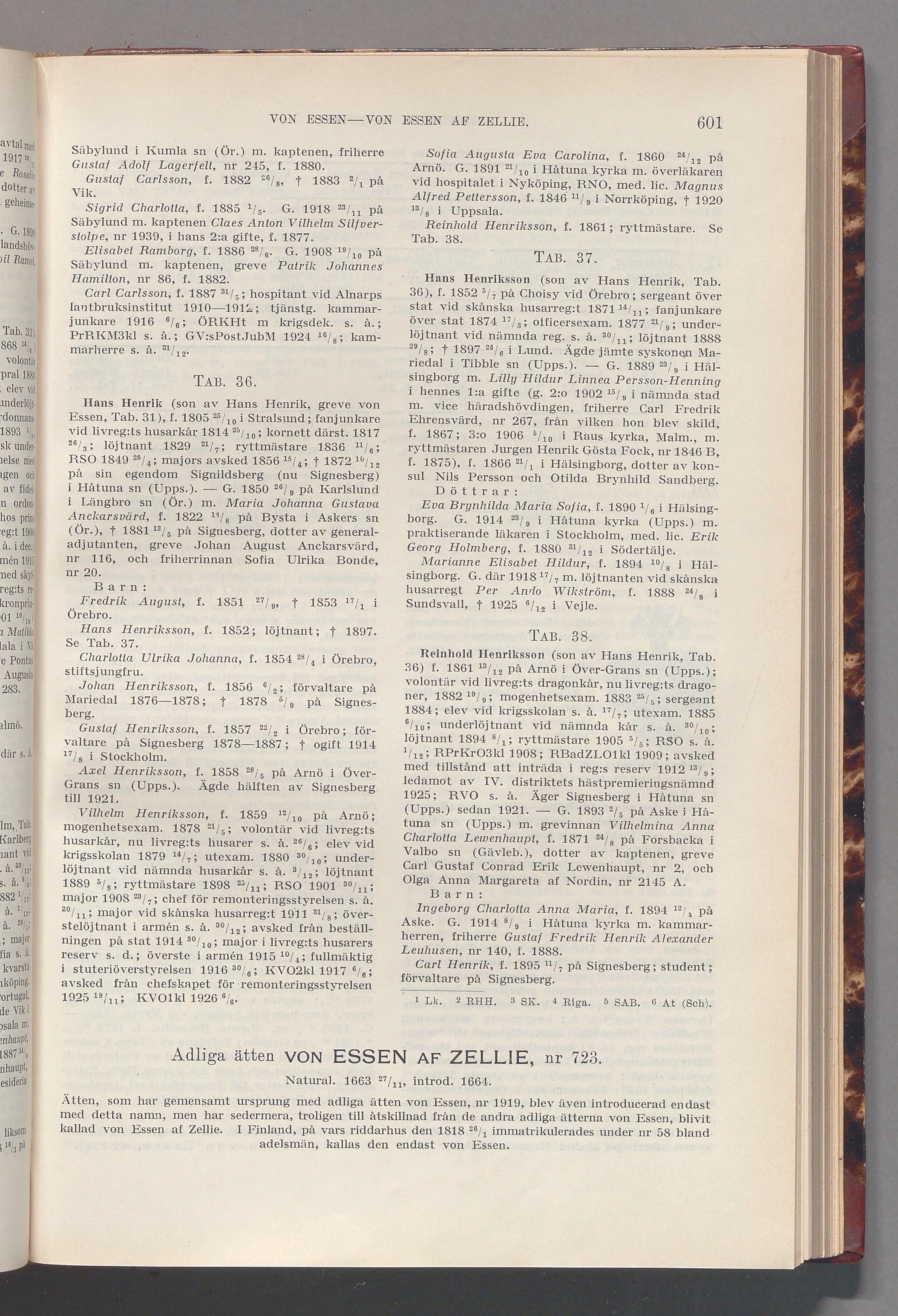 von Essen af Zellie: originalets tryckta släkttavla, band 2, sida 601