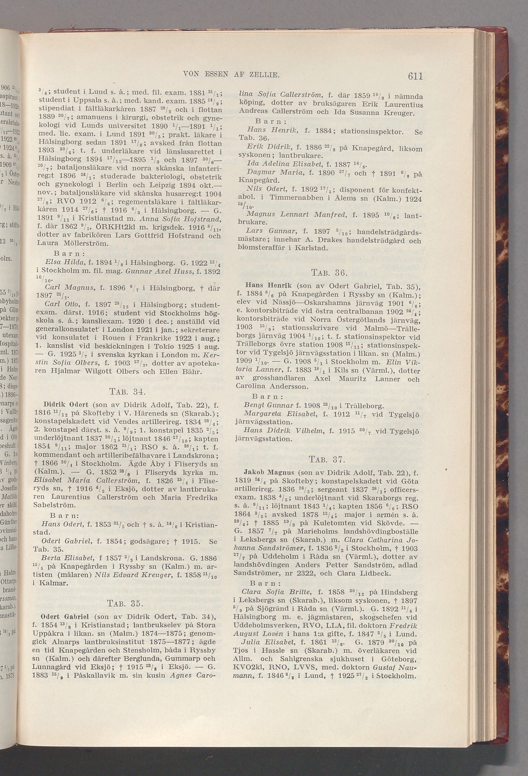 von Essen af Zellie: originalets tryckta släkttavla, band 2, sida 611
