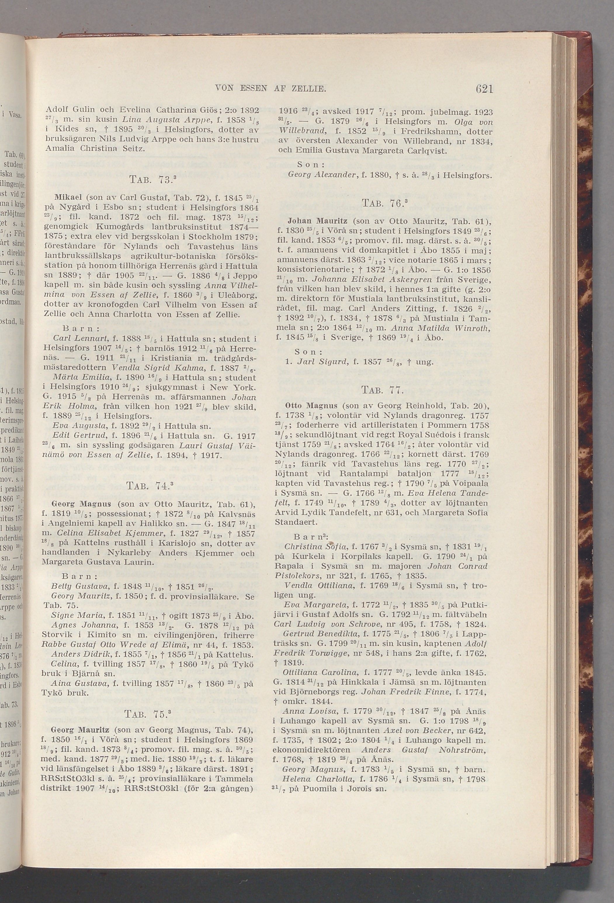 von Essen af Zellie: originalets tryckta släkttavla, band 2, sida 621