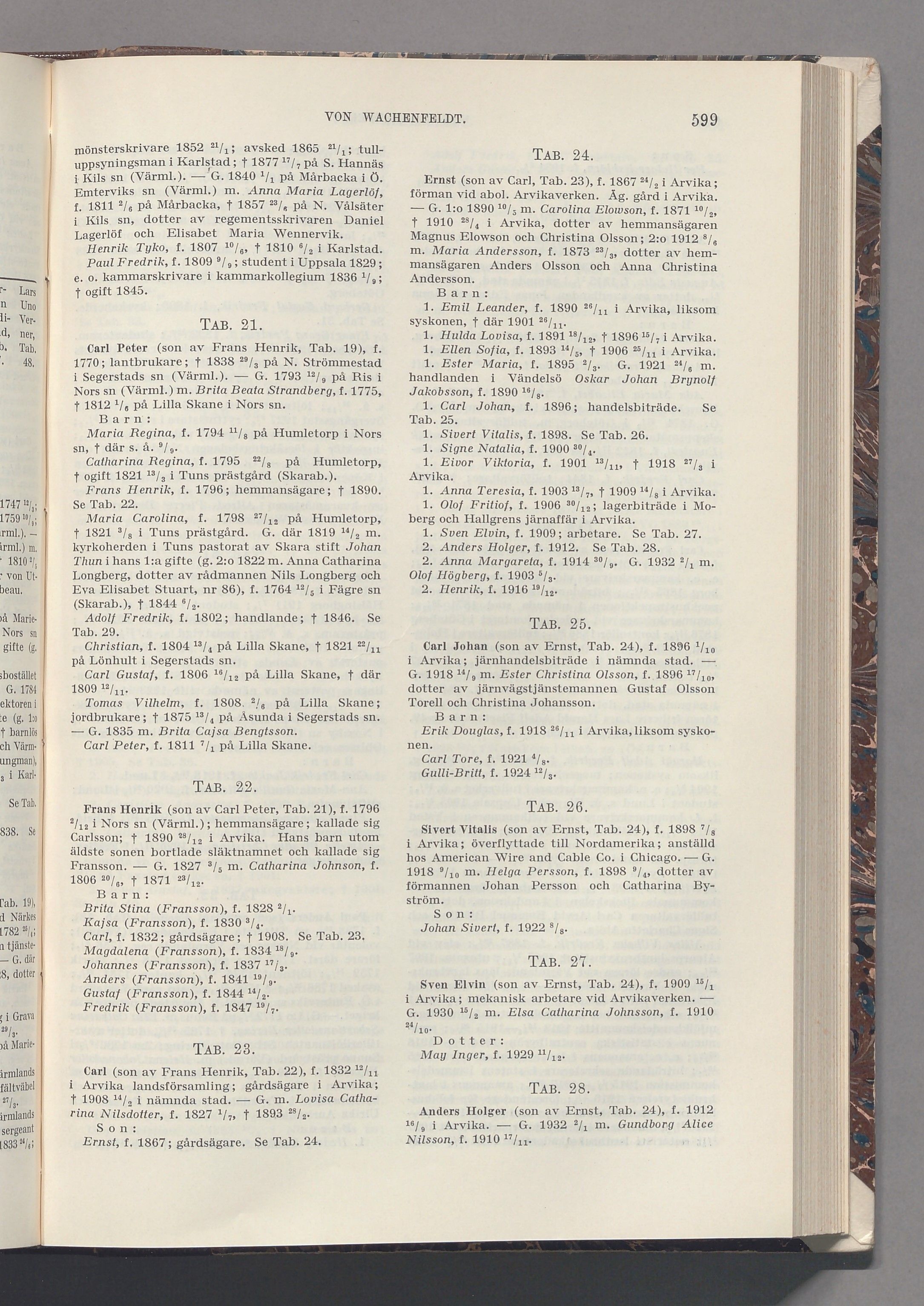 von Wachenfeldt: originalets tryckta släkttavla, band 8, sida 599