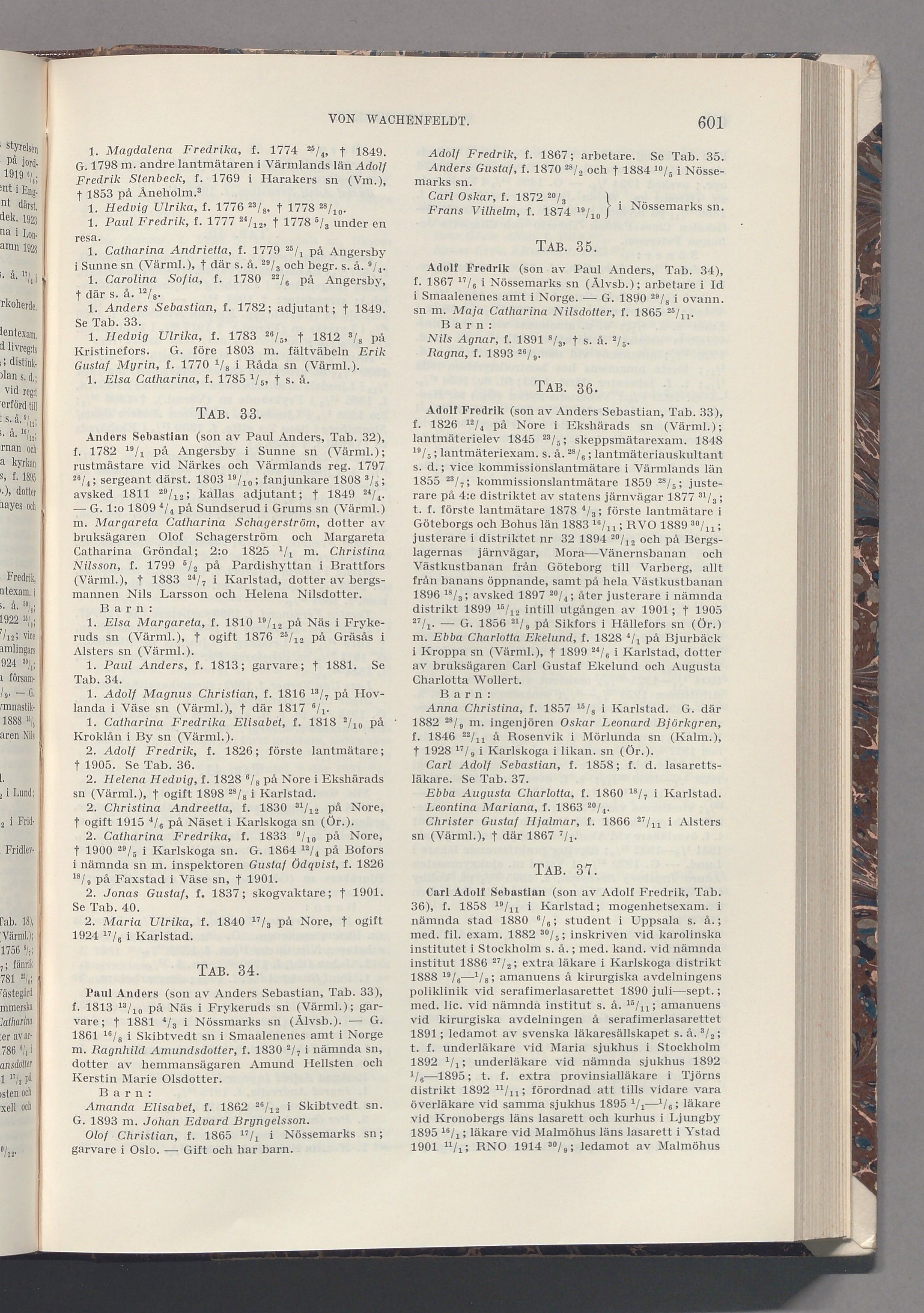 von Wachenfeldt: originalets tryckta släkttavla, band 8, sida 601