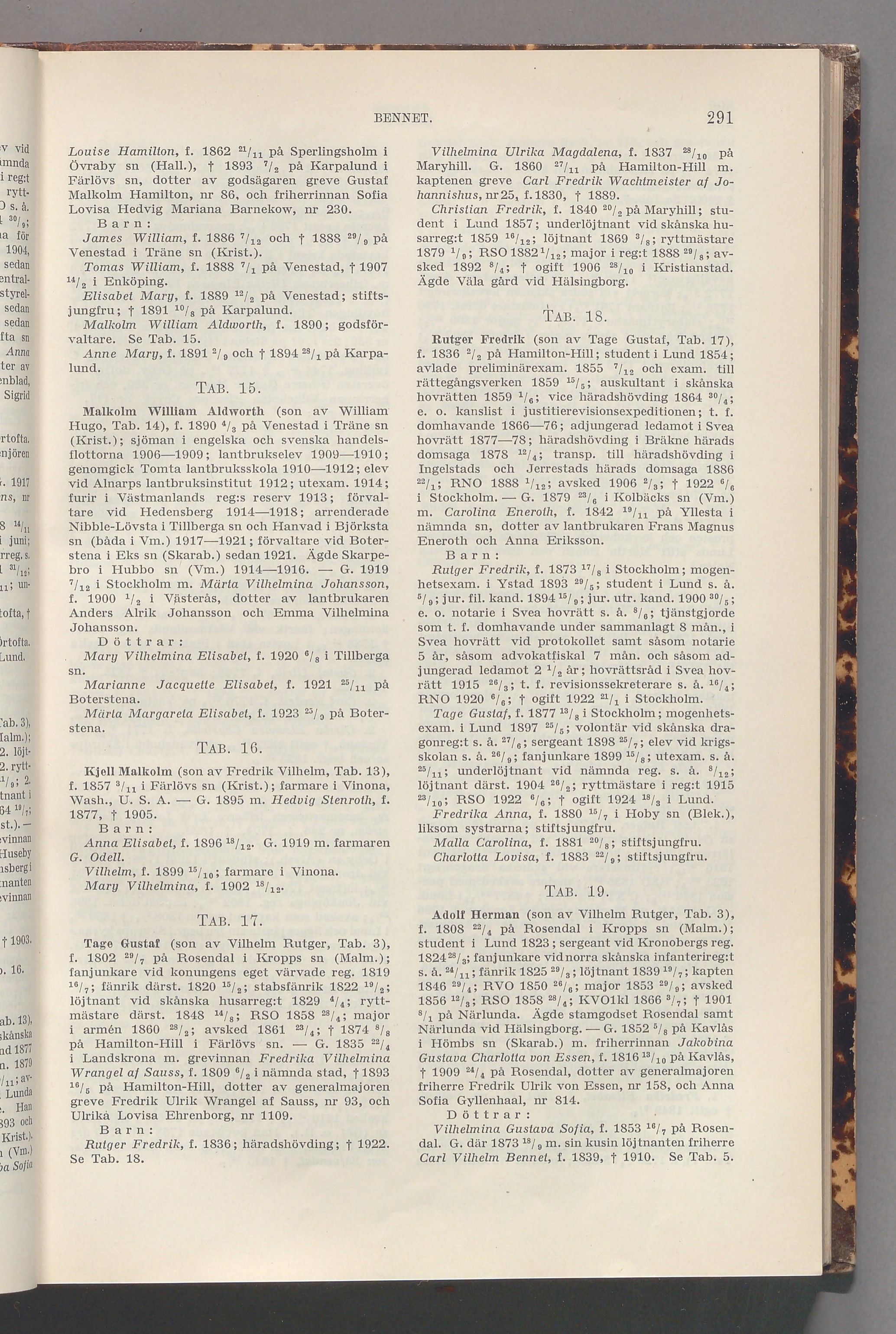 Bennet: originalets tryckta släkttavla, band 1, sida 291