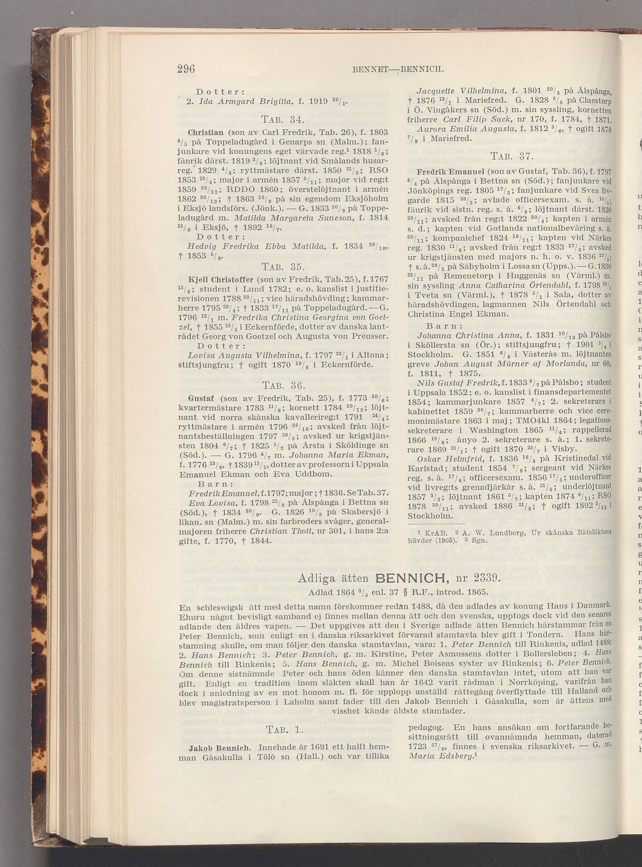 Bennet: originalets tryckta släkttavla, band 1, sida 296