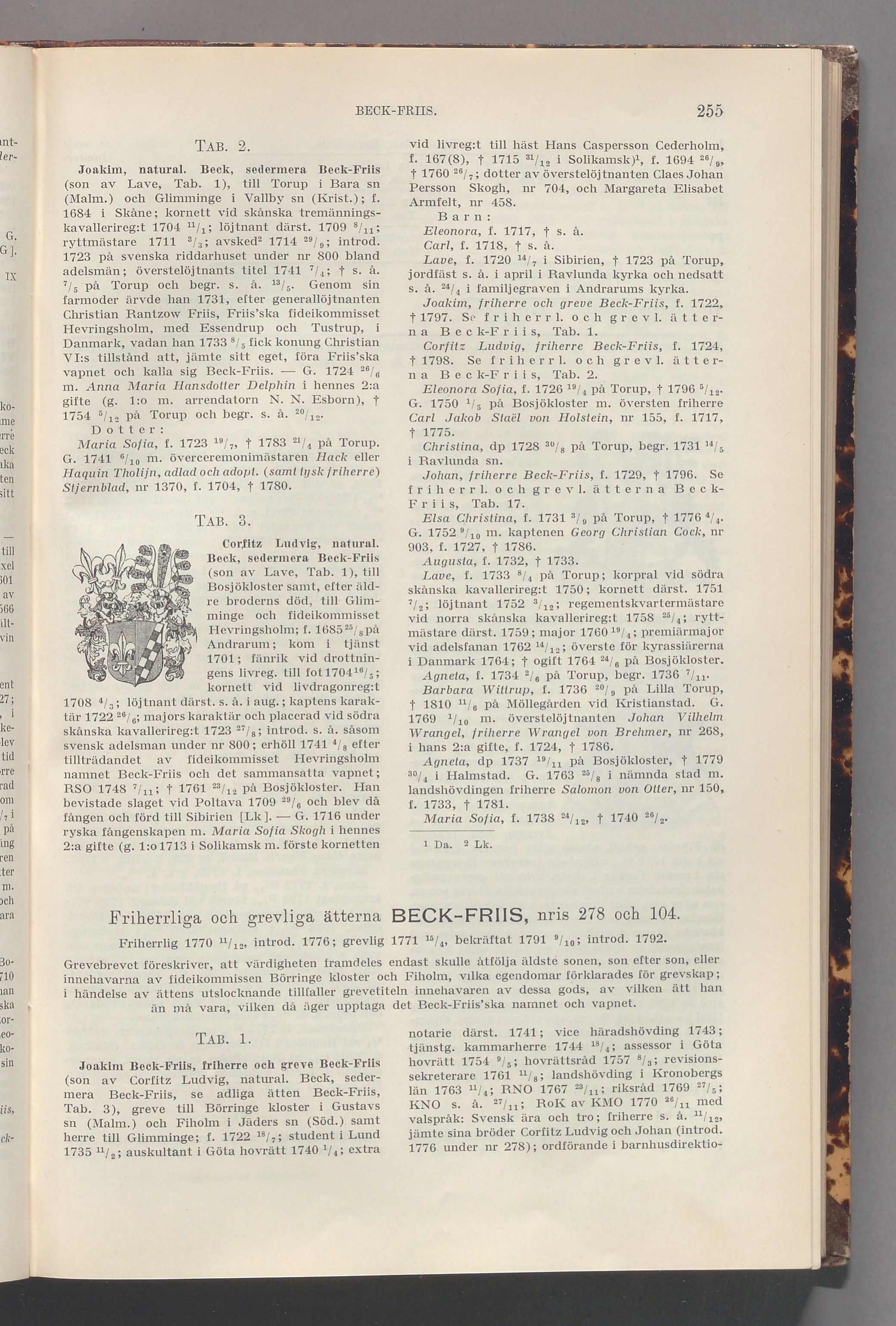 Beck-Friis: originalets tryckta släkttavla, band 1, sida 255