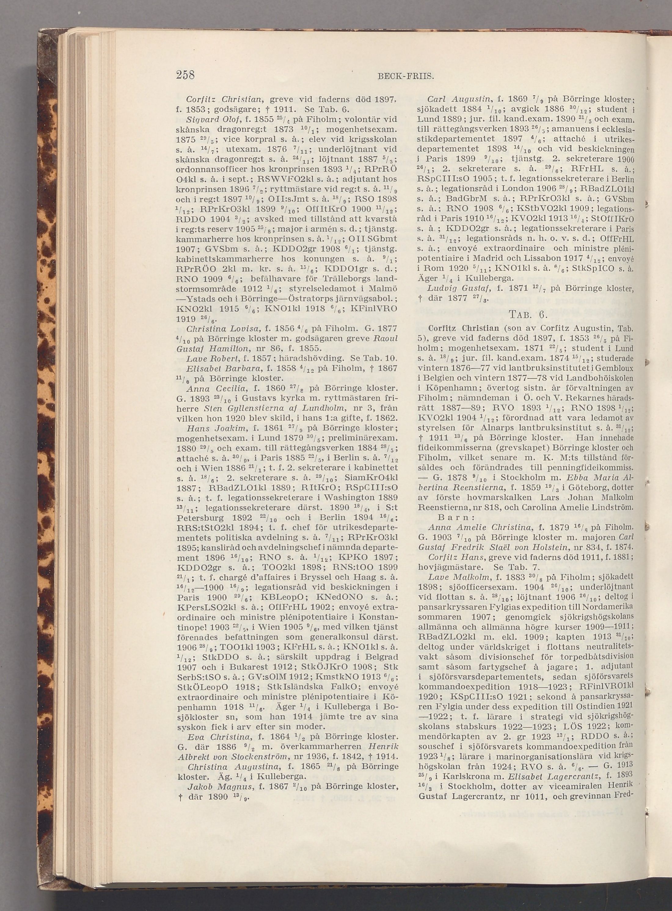 Beck-Friis: originalets tryckta släkttavla, band 1, sida 258