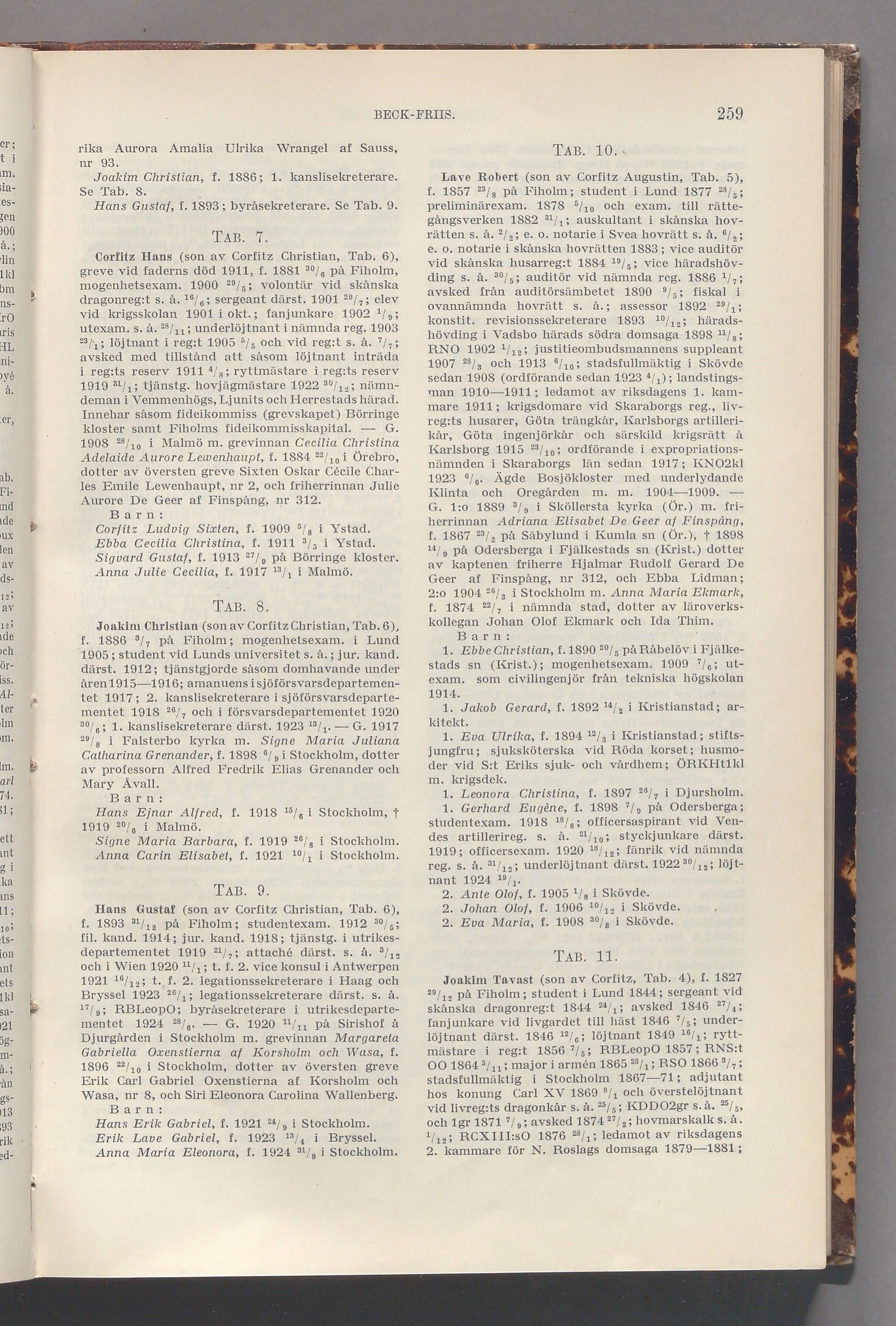Beck-Friis: originalets tryckta släkttavla, band 1, sida 259