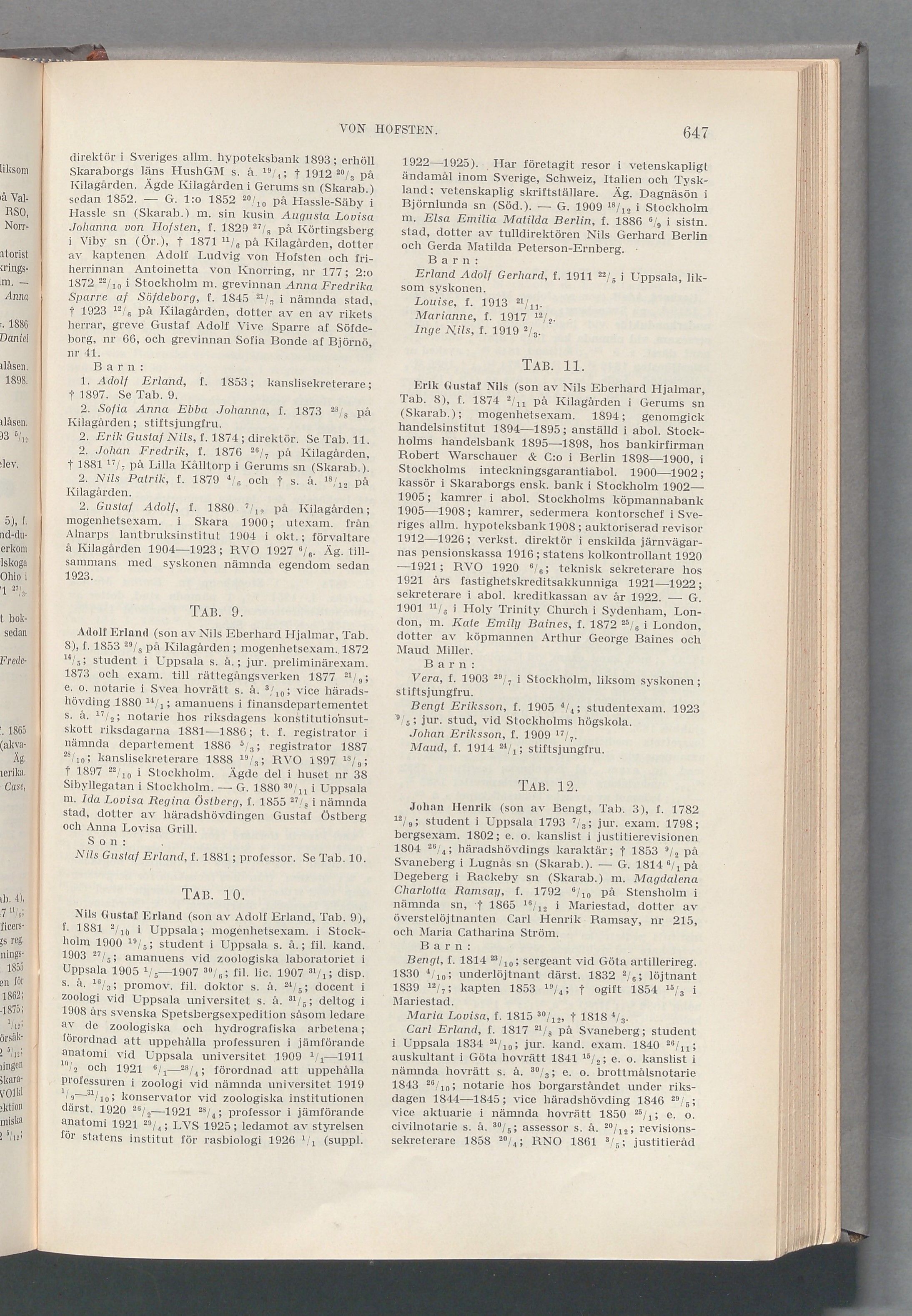 von Hofsten: originalets tryckta släkttavla, band 3, sida 647