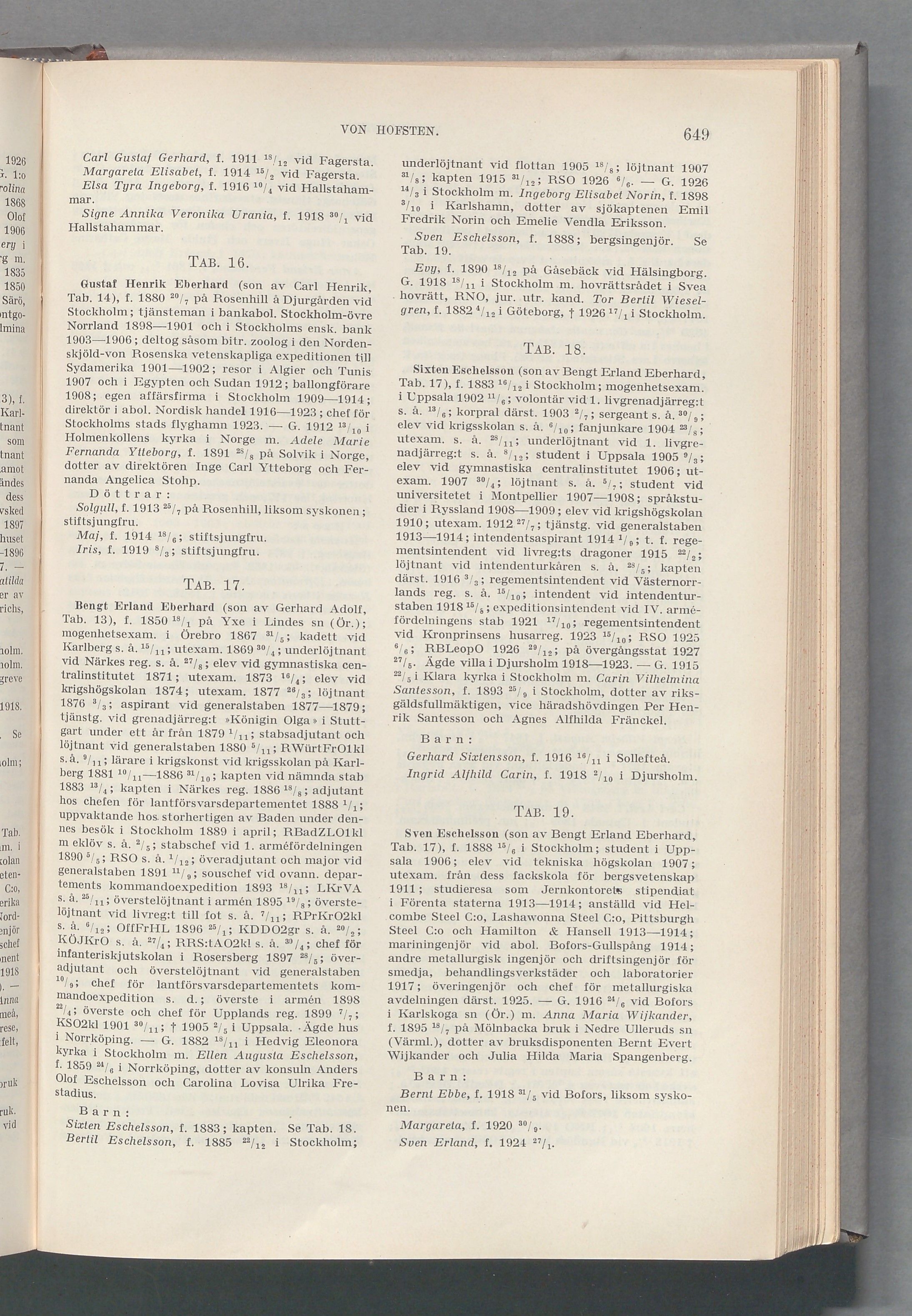 von Hofsten: originalets tryckta släkttavla, band 3, sida 649