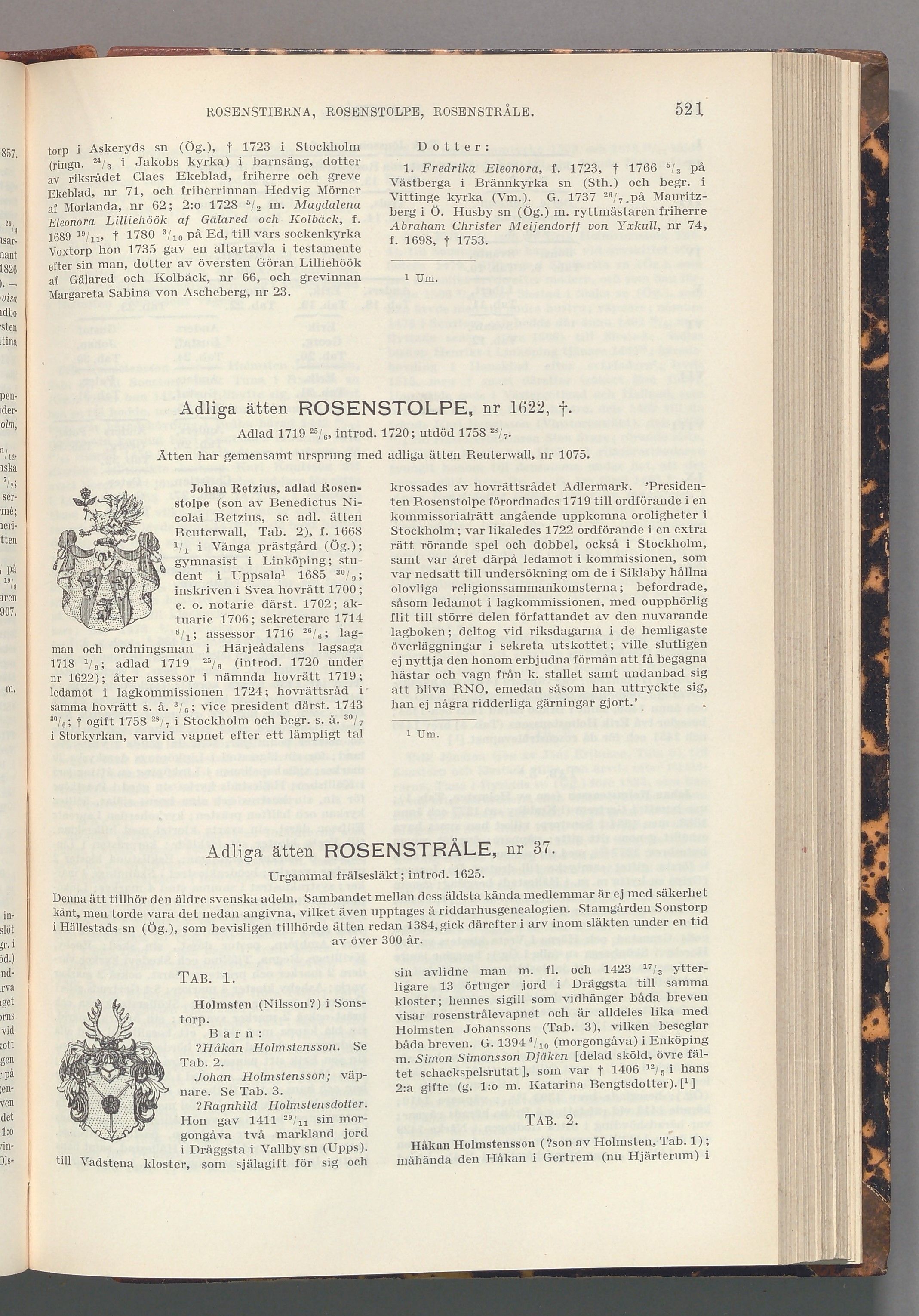 Rosenstråle: originalets tryckta släkttavla, band 6, sida 521