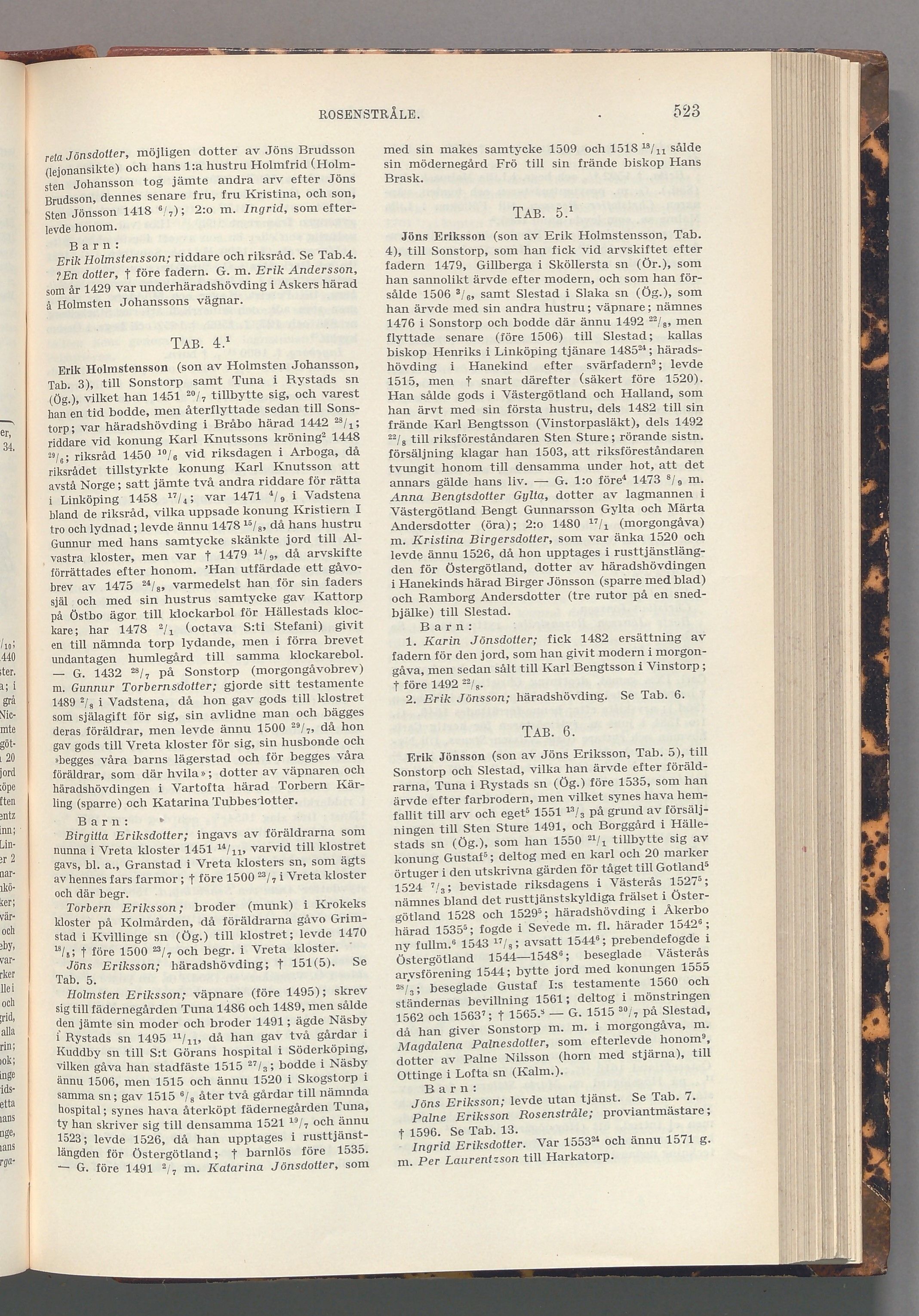 Rosenstråle: originalets tryckta släkttavla, band 6, sida 523