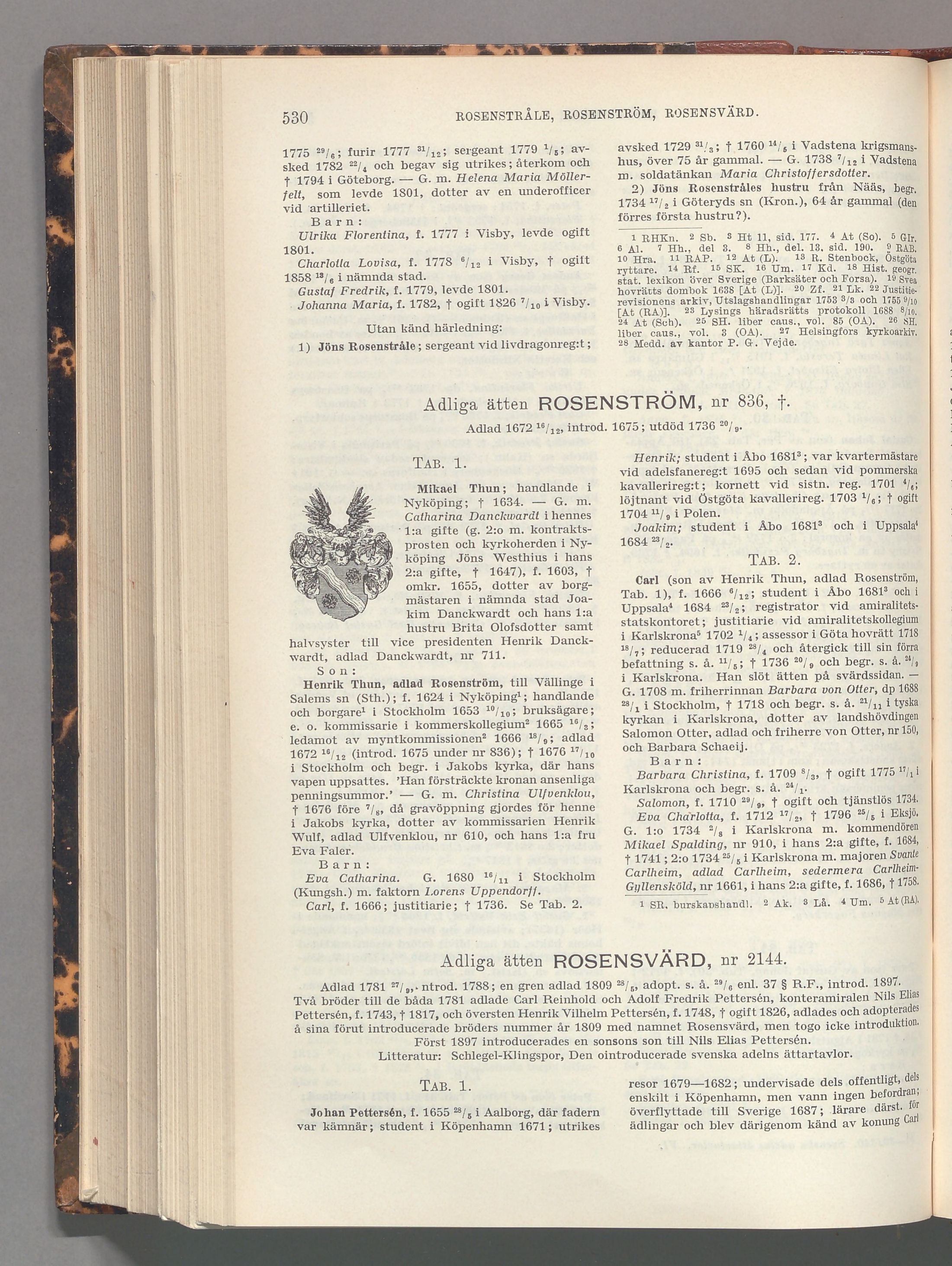 Rosenstråle: originalets tryckta släkttavla, band 6, sida 530